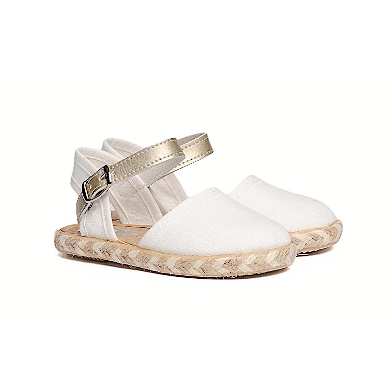 Made in Spain EU29-EU34 Linen Valenciano Canvas with Buckle Non Slip Rubber White 