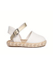 Made in Spain EU29-EU34 Linen Valenciano Canvas with Buckle Non Slip Rubber White 