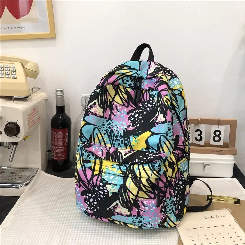 Junior High School College Student Graffiti Hearts Floral Color Matching Lightweight girl Backpack bags 