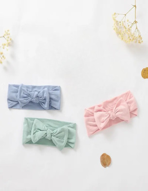 High Elastic Rayon Plain 0-3M Knotted Baby Headbands set of 3 colors