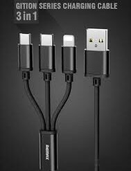 Remax RC-131th Καλώδιο USB σε Lightning / Type-C / micro USB, 1,15m, σε μαύρο χρώμα