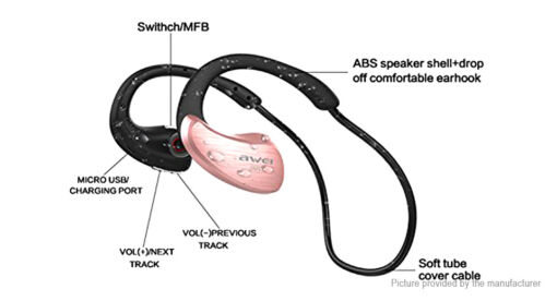 Ακουστικό Bluetooth Awei A885BL APR-X HiFi Music Sport Earphones IPX4 Waterproof, σε ροζ/χρυσό χρώμα