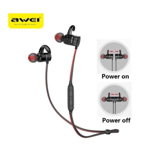 Ακουστικά AWEI AK5 Μαγνητικά Αδιάβροχα Handsfree Bluetooth, σε μαύρο/κόκκινο χρώμα