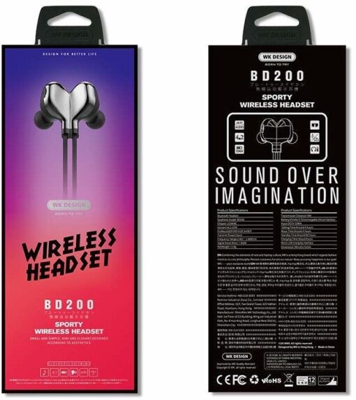 Ακουστικά Bluetooth WK BD-200, σε μαύρο χρώμα