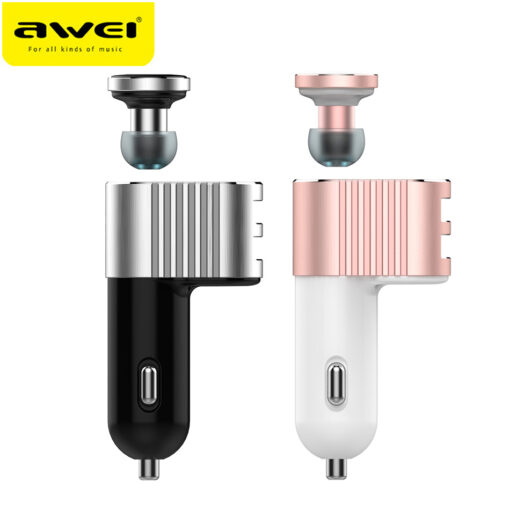 Επαναφορτιζόμενο Bluetooth Ακουστικό Awei A871BL & USB Φορτιστής Αυτοκινήτου 2 σε 1, σε ροζ χρώμα