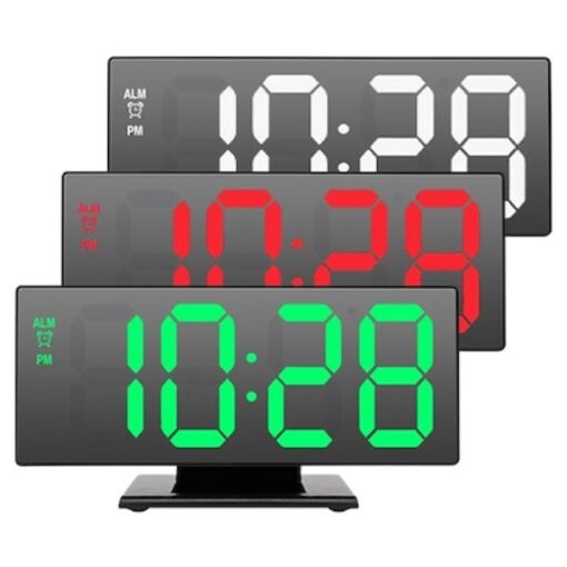 Επιτραπέζιο ρολόι καθρέπτης LED DS-3618L, σε μαύρο χρώμα με λευκά γράμματα