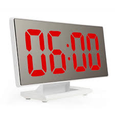 ΕΕπιτραπέζιο ρολόι καθρέπτης LED DS-3618L, σε λευκό χρώμα με κόκκινα γράμματα