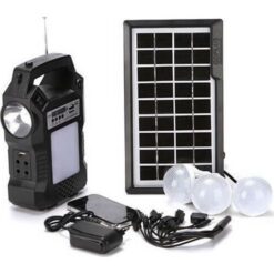 Ηλιακό σύστημα φωτισμού με φακό, λαμπτήρες, φορτιστές, ραδιόφωνο, USB, MP3, GD-8060