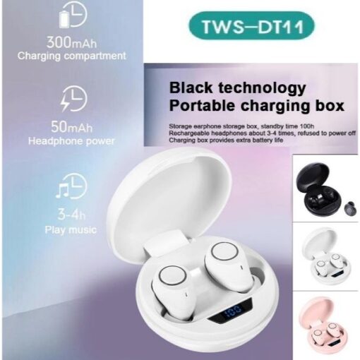 Ασύρματα ακουστικά Bluetooth 5.0 με θήκη φόρτισης DT-11, σε λευκό χρώμα
