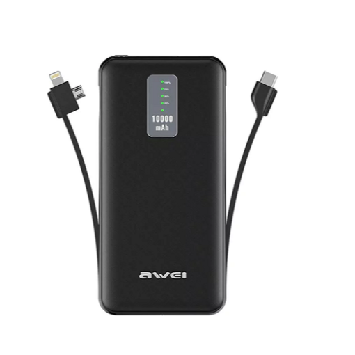 Power Bank 3 σε 1 10000mAh AWEI P11K, σε μαύρο χρώμα