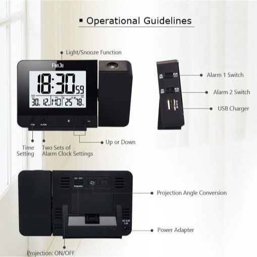 Ρολόι ξυπνητήρι FanJu FJ3531 Projection Alarm Clock, σε μαύρο χρώμα G