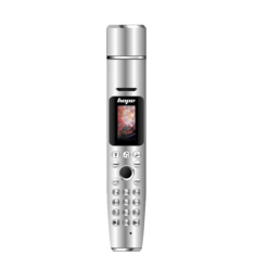 Μίνι κινητό τηλέφωνο τσέπης στυλό AK009 Bluetooth με αναπτήρα τσιγάρων και φακό, σε ασημί χρώμα