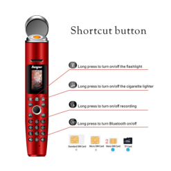 Μίνι κινητό τηλέφωνο τσέπης στυλό AK009 Bluetooth με αναπτήρα τσιγάρων και φακό, σε κόκκινο χρώμα