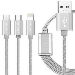 Καλώδιο Φόρτισης Awei CL-970 1.2m 3σε1 Micro USB - USB Type-C - Lightning Fast Charging, σε ασημί χρώμα