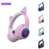 Ασύρματα Ακουστικά Αυτιά Γάτας με LED Πολύχρωμο Φωτισμό Q-EM50 Ροζ