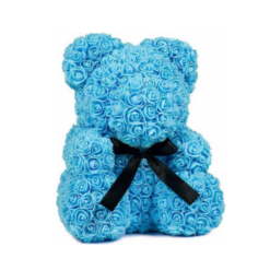 Αρκουδάκι Από Τεχνητά Τριαντάφυλλα Teddy Bear Roses Μπλε 25 cm