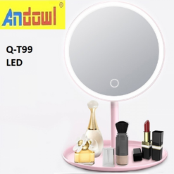 Επαναφορτιζόμενος στρογγυλός LED καθρέφτης μακιγιάζ ροζ Q-T99 ANDOWL