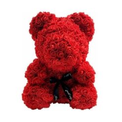 Αρκουδάκι κόκκινο από Τεχνητά Τριαντάφυλλα 24cm σε κουτί
