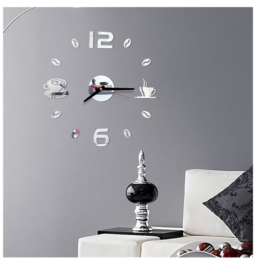 Αυτοκόλλητο ρολόι τοίχου 3D DIY 50-120cm Coffee ασημί