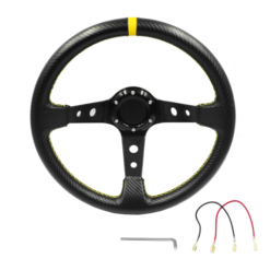 Αγωνιστικό τιμόνι αυτοκινήτου Carbon με διάμετρο 35cm & κόρνα HW-0031 μαύρο κίτρινο
