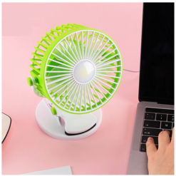 Επιτραπέζιο επαναφορτιζόμενο ανεμιστηράκι USB με κλιπ και LED φωτισμό Mini Fan πράσινο