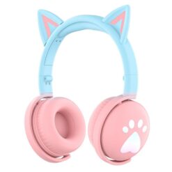 Ασύρματα Ακουστικά Bluetooth KE28 Cute Cat Ears με Αποσπώμενο Μικρόφωνο σε Ροζ-Μπλε χρώμα