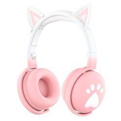 Ασύρματα Ακουστικά Bluetooth KE28 Cute Cat Ears με Αποσπώμενο Μικρόφωνο σε Ροζ-Λευκό χρώμα