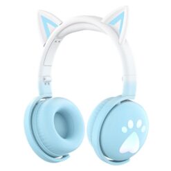 Ασύρματα Ακουστικά Bluetooth KE28 Cute Cat Ears με Αποσπώμενο Μικρόφωνο σε Μπλε-Λευκό Χρώμα