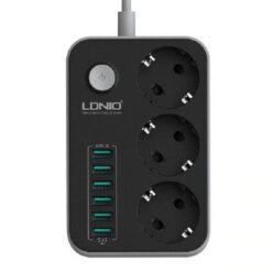 Πολύμπριζο Ασφαλείας LDNIO SE3631 3πλό με 6 θέσεις USB και διακόπτη (Μαύρο)