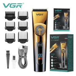 VGR V-663 Επαγγελματική Αδιάβροχη Κουρευτική Μηχανή με USB & οθόνη LED σε Κίτρινο Χρώμα