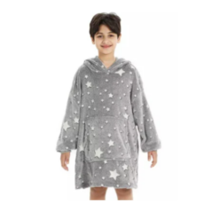 Παιδική Κουβέρτα Φλις - Φούτερ με Κουκούλα που φωσφορίζει στο σκοτάδι - Γκρι Αστέρια