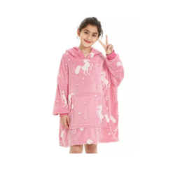 Παιδική Κουβέρτα Φλις - Φούτερ με Κουκούλα που φωσφορίζει στο σκοτάδι - Ροζ Αλογάκια