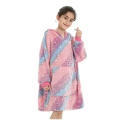 Παιδική Κουβέρτα Φλις - Φούτερ με Κουκούλα που φωσφορίζει στο σκοτάδι - Ροζ Αστέρια