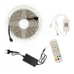 Αδιάβροχη LED ταινία 12V 5m με τηλεχειριστήριο, Bluetooth και τροφοδοτικό RGB IP65 RZ-0009
