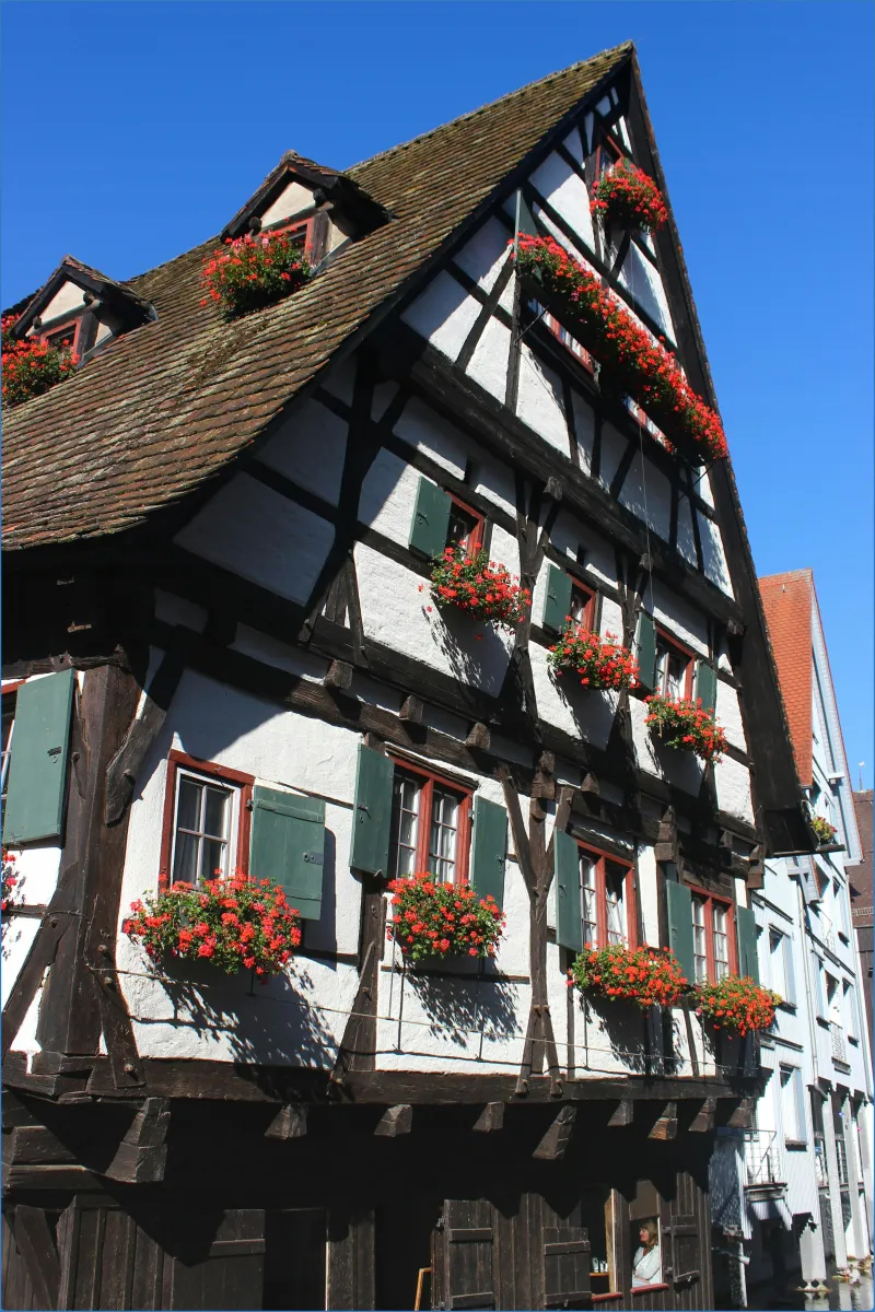 Fachwerkhaus mit roten Blumen