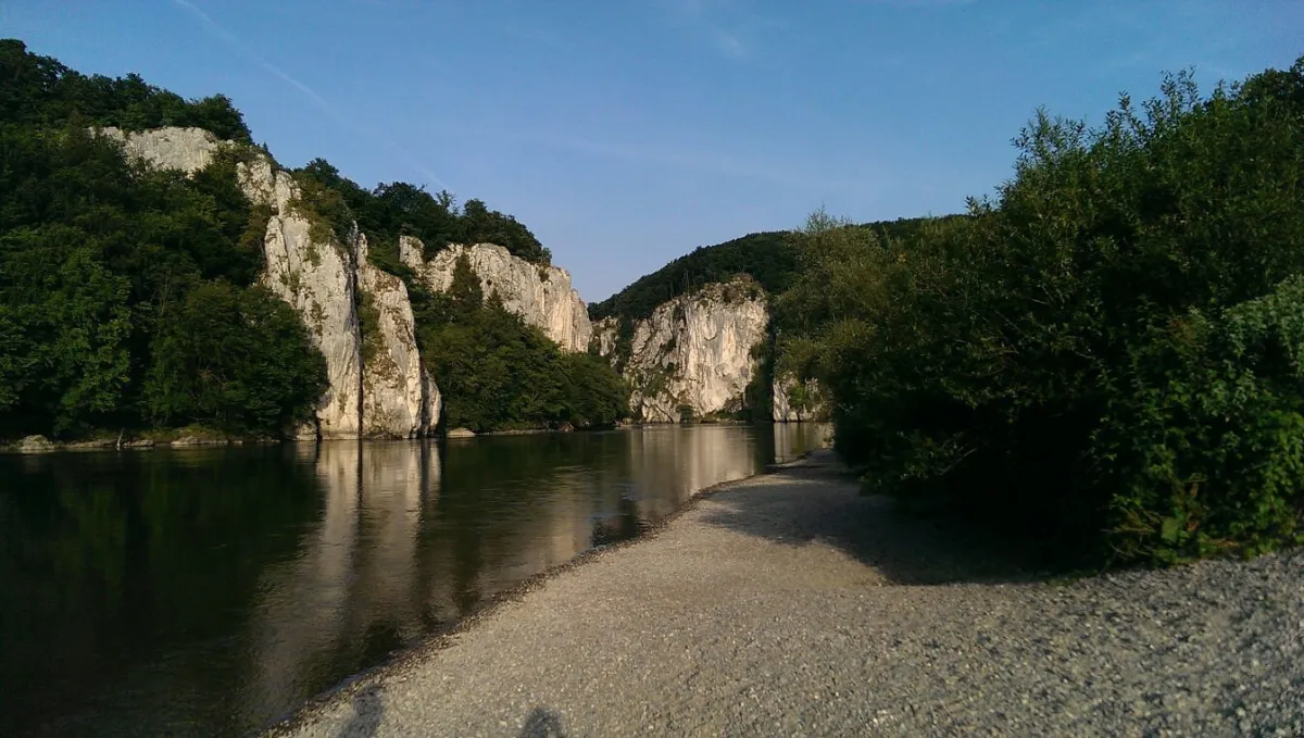 Fluss mit Felsen und Wald