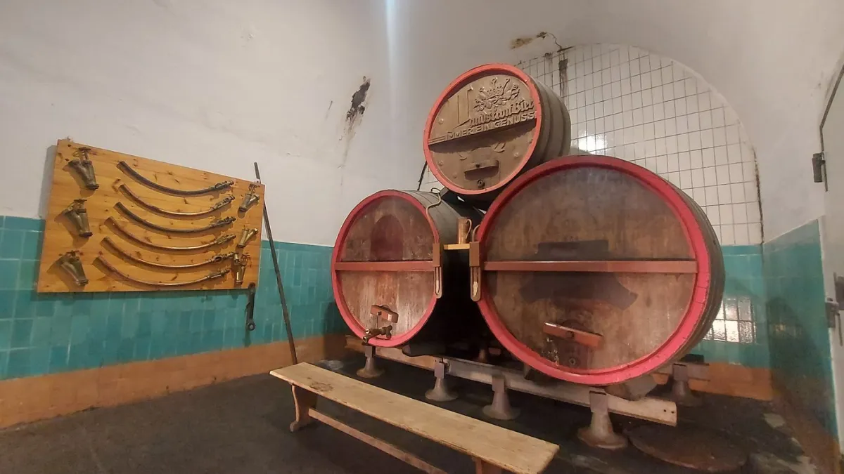 Holzfässer in einem Kellerraum