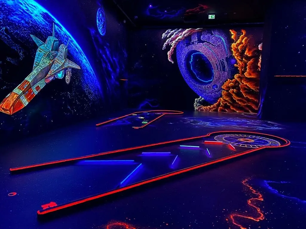 Leuchtendes Minigolf mit Weltraumthema