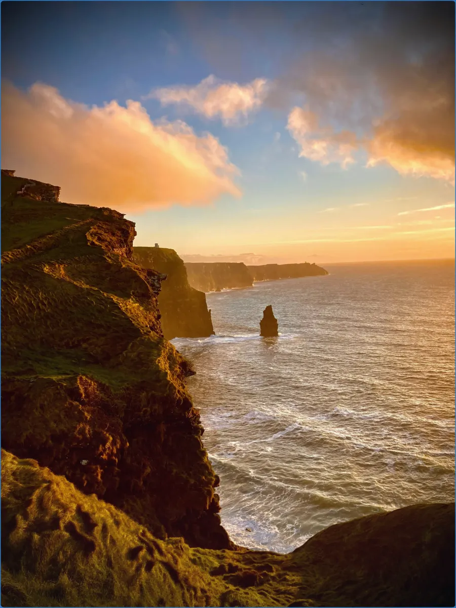 Cliffs overlooking the ocean at sunset