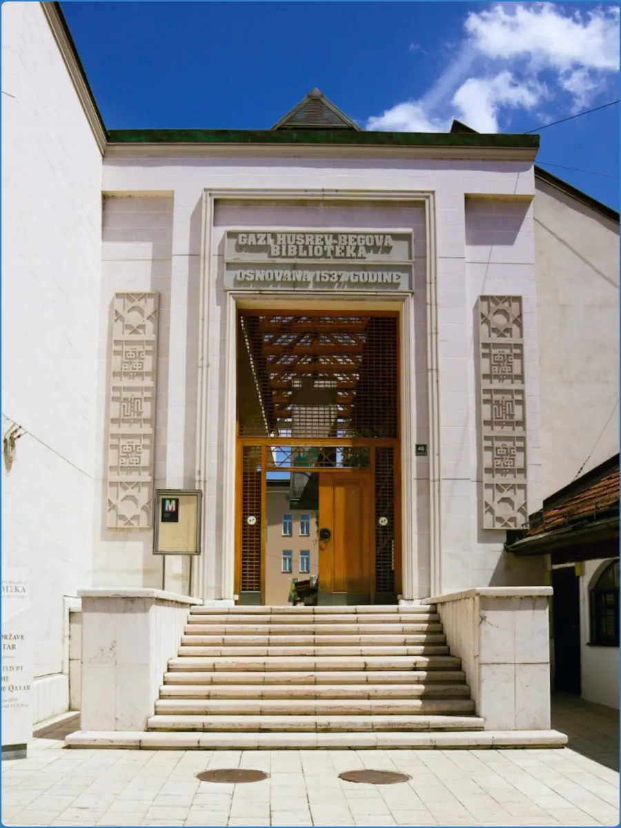 Entrance of Gazi Husrev-beg Library with steps.