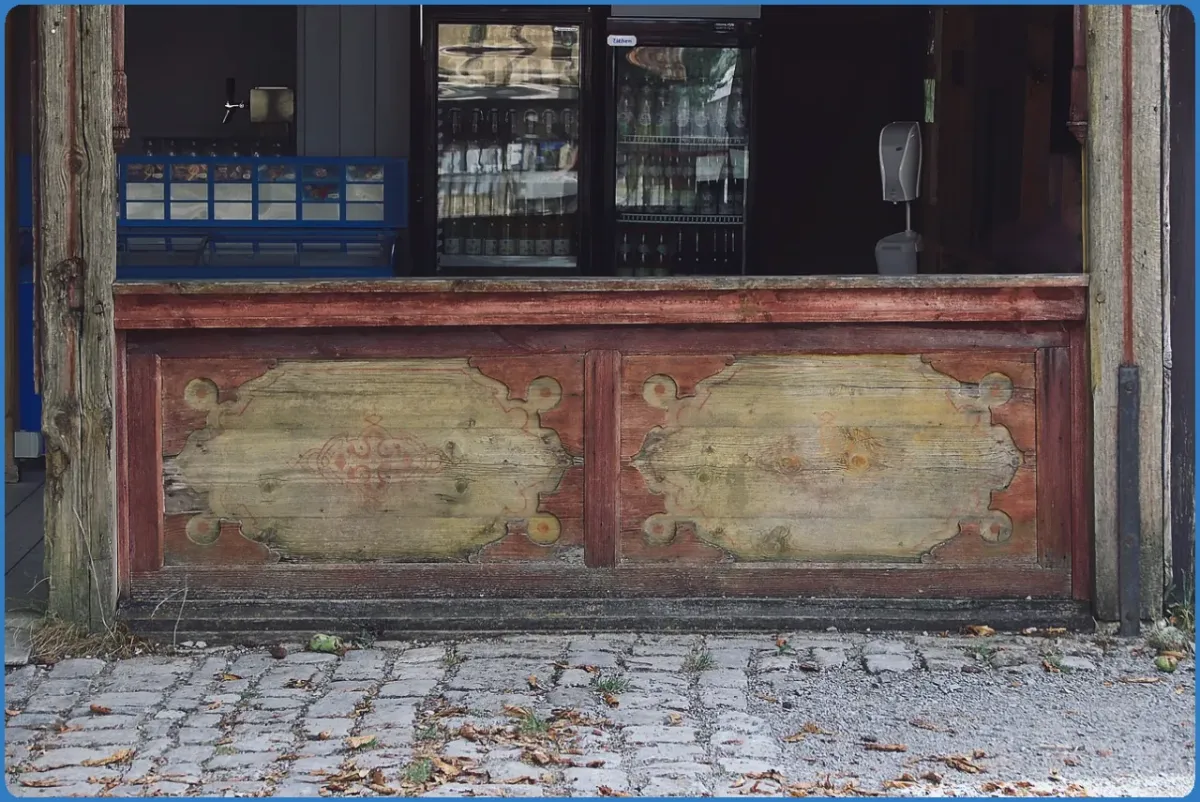 Old wooden counter with vintage design
