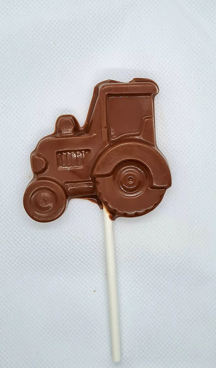 Chocolate tractor lollipop on a stick