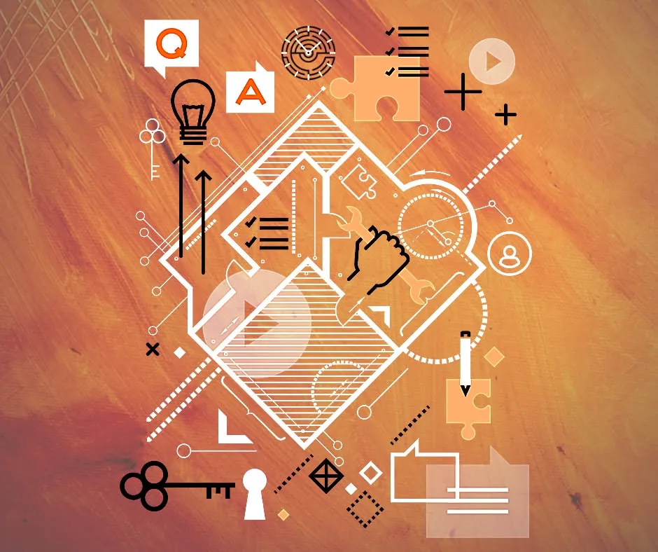 Abstract design with geometric shapes and symbols