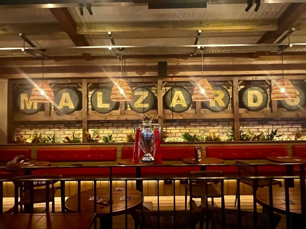 Restaurant interior with trophy on table