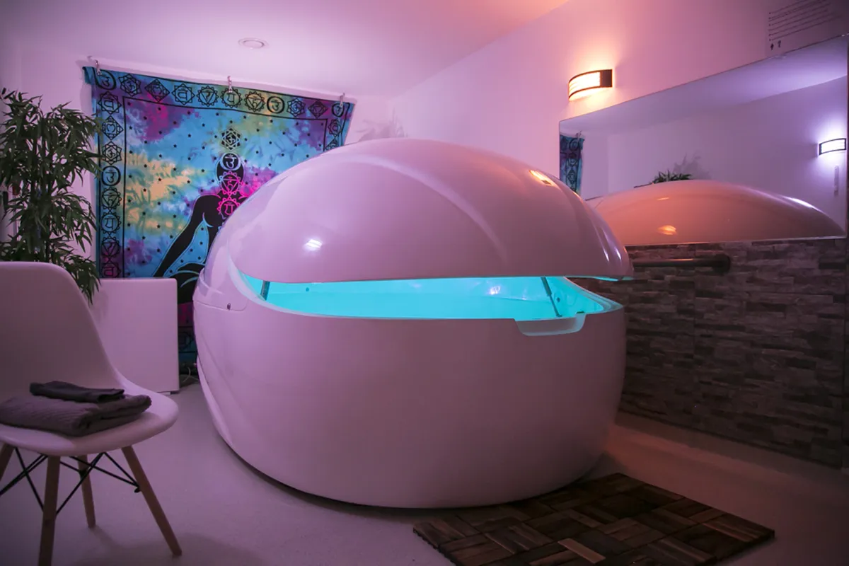 Floatation tank in a serene room