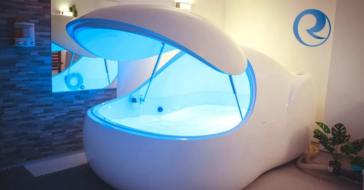 Futuristic sensory deprivation tank with blue lighting