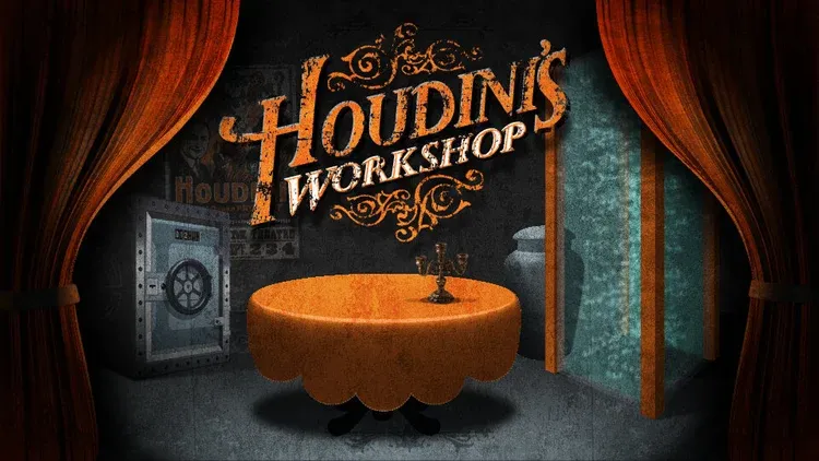 Houdini's Workshop with table and safe.