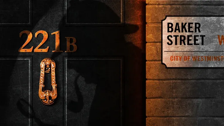 Door with 221B and Baker Street sign.