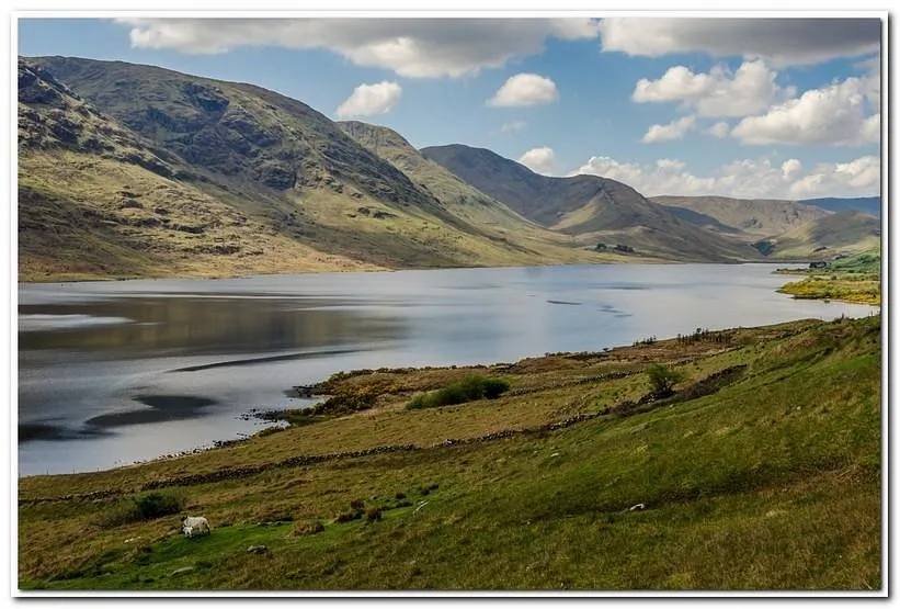 Scenic lake with surrounding mountains