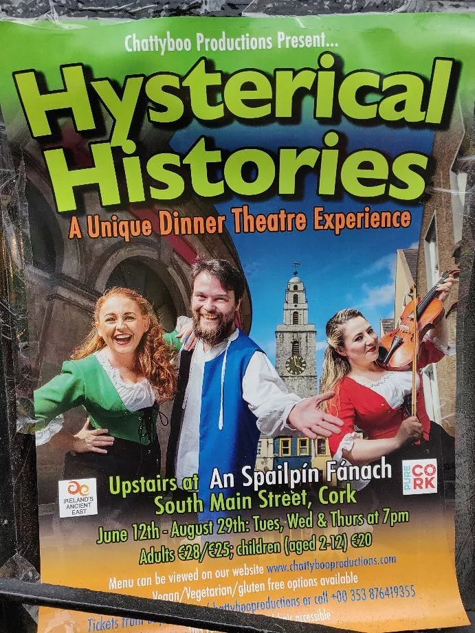 Poster for Hysterical Histories dinner theatre show.